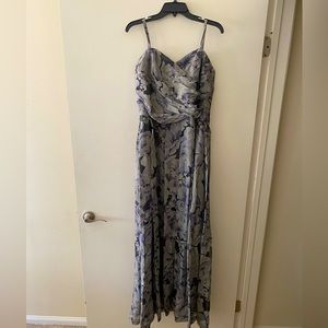 Grey/black/and midnight floral print gown by Ralph Lauren. Size 16.